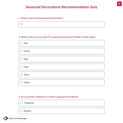 Seasonal Decorations Recommendation Quiz