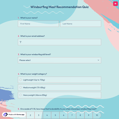 Windsurfing Mast Recommendation Quiz