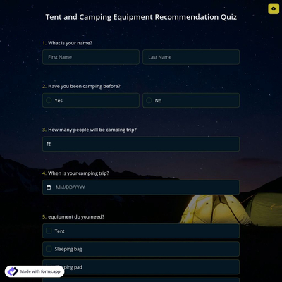 Tent And Camping Equipment Recommendation Quiz