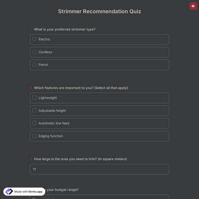 Strimmer Recommendation Quiz