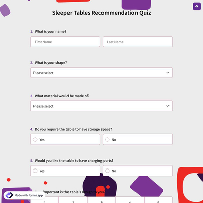 Sleeper Tables Recommendation Quiz