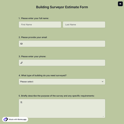 Building Surveyor Estimate Form