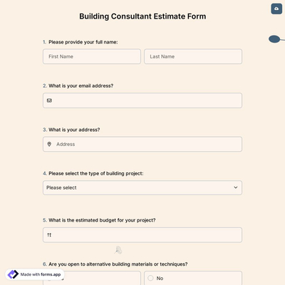 Building Consultant Estimate Form