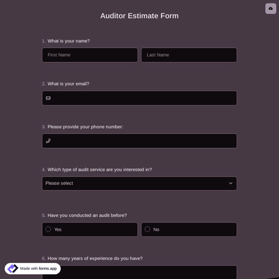 Auditor Estimate Form