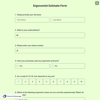 Ergonomist Estimate Form