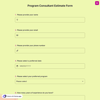 Program Consultant Estimate Form