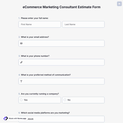 eCommerce Marketing Consultant Estimate Form