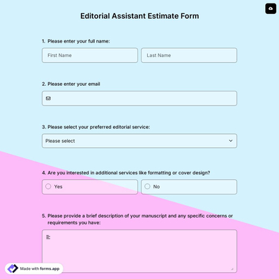 Editorial Assistant Estimate Form