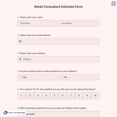 Retail Consultant Estimate Form