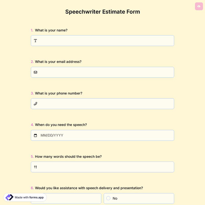 Speechwriter Estimate Form