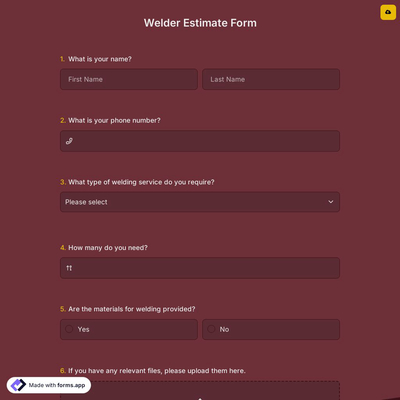 Welder Estimate Form