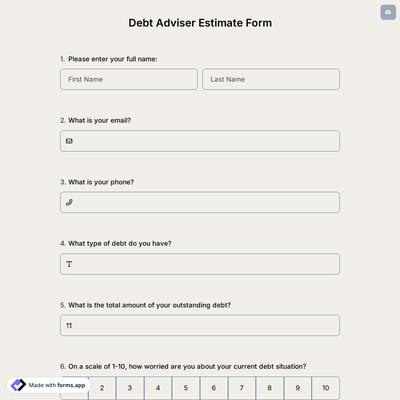 Debt Adviser Estimate Form