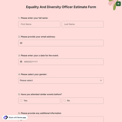 Equality And Diversity Officer Estimate Form