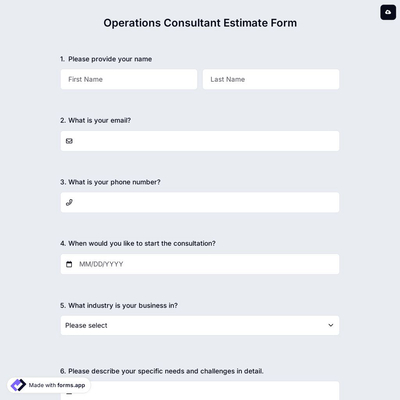 Operations Consultant Estimate Form