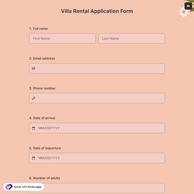 Villa Rental Application Form