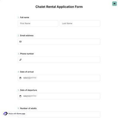 Chalet Rental Application Form