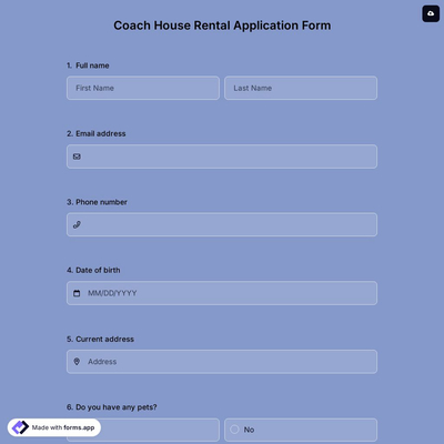 Coach House Rental Application Form