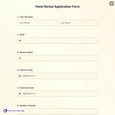 Hotel Rental Application Form