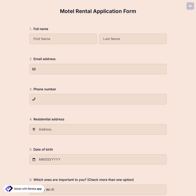 Motel Rental Application Form