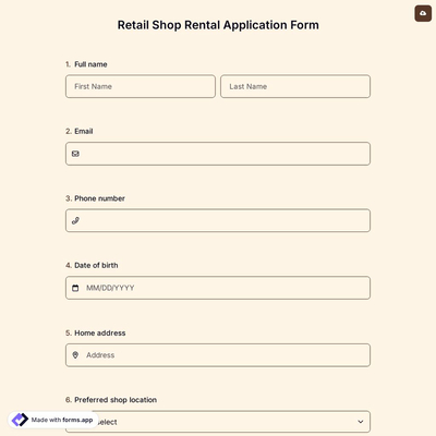 Retail Shop Rental Application Form