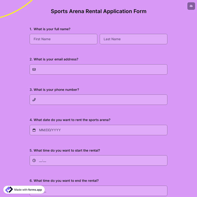 Sports Arena Rental Application Form