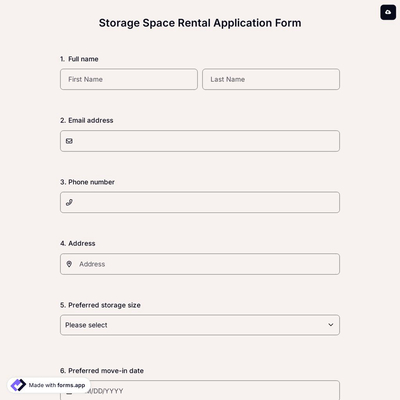 Storage Space Rental Application Form
