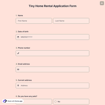 Tiny Home Rental Application Form