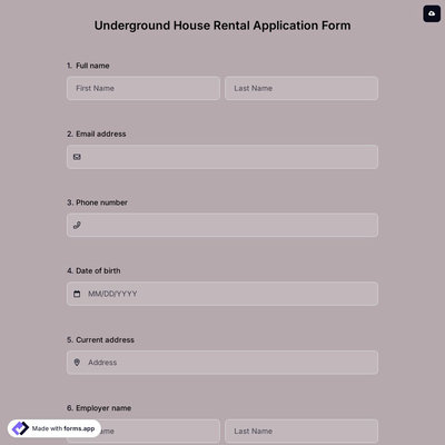 Underground House Rental Application Form