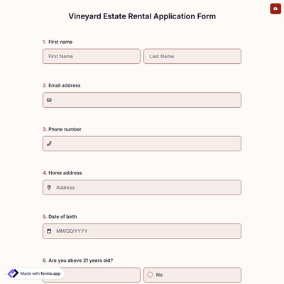 Vineyard Estate Rental Application Form