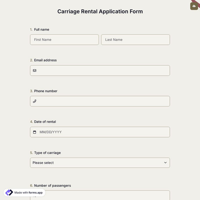 Carriage Rental Application Form
