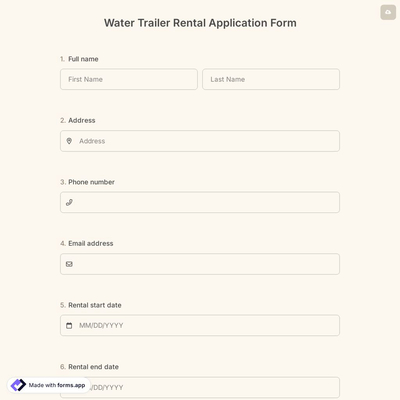 Water Trailer Rental Application Form