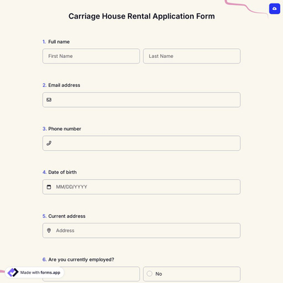 Carriage House Rental Application Form
