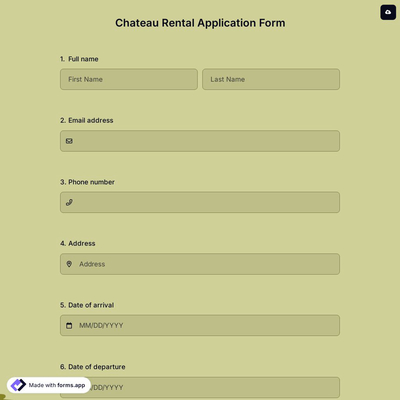 Chateau Rental Application Form