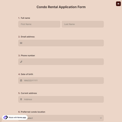Condo Rental Application Form