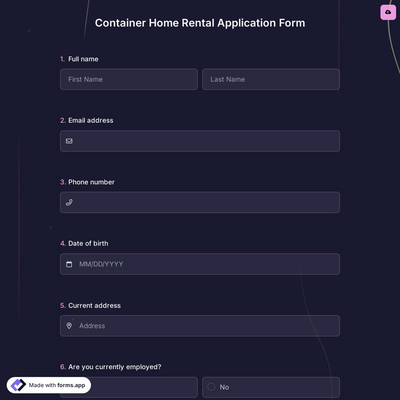 Container Home Rental Application Form