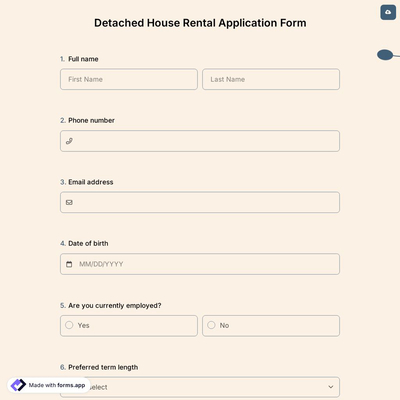 Detached House Rental Application Form