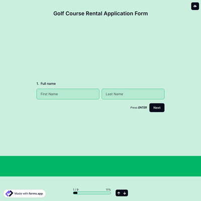 Golf Course Rental Application Form
