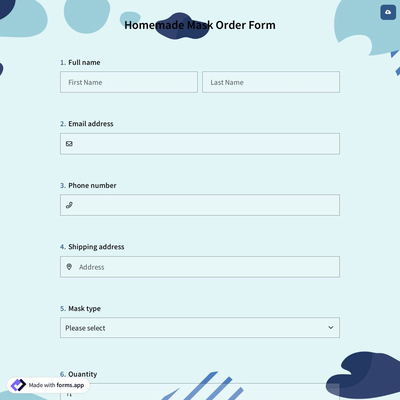 Homemade Mask Order Form