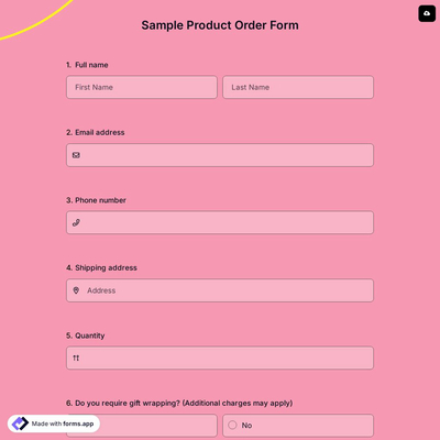 Sample Product Order Form