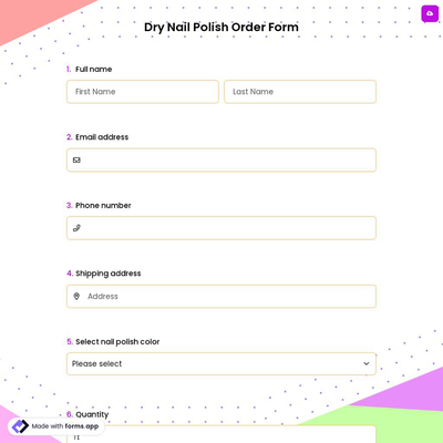 Dry Nail Polish Order Form