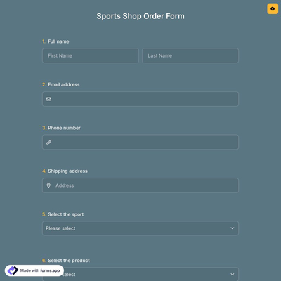 Sports Shop Order Form