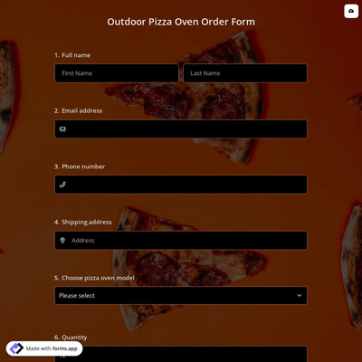 Outdoor Pizza Oven Order Form