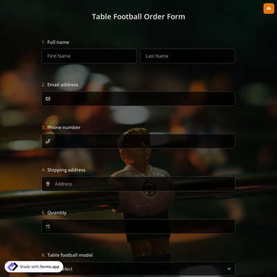 Table Football Order Form