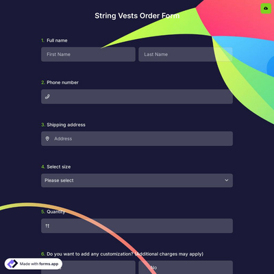 String Vests Order Form