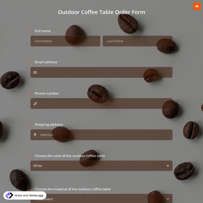 Outdoor Coffee Table Order Form