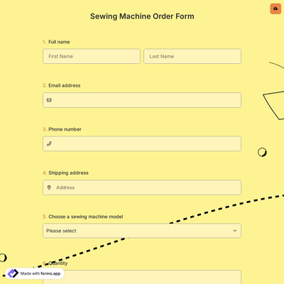 Sewing Machine Order Form
