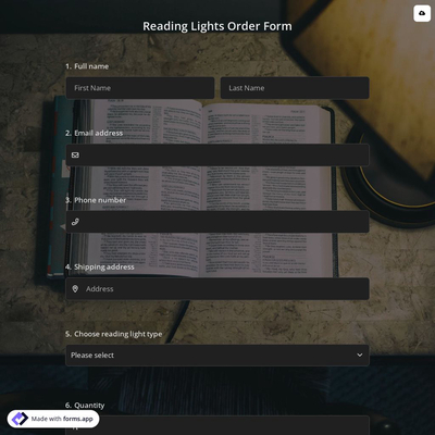 Reading Lights Order Form