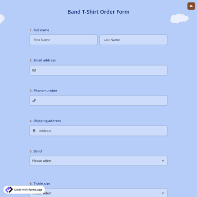 Band T-Shirt Order Form