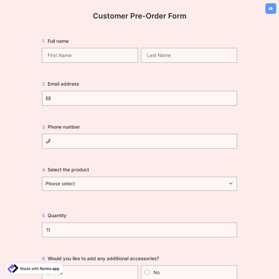 Customer Pre-Order Form