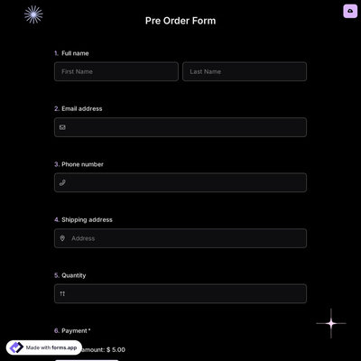 Online Pre-Order Form